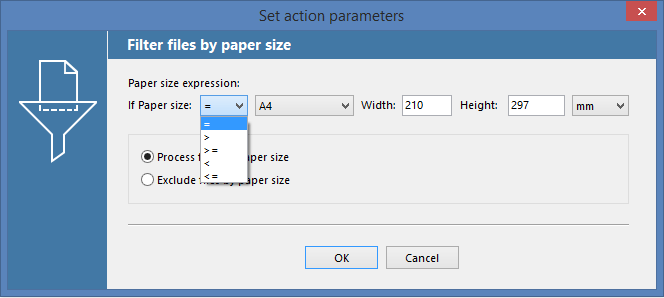 Filtruj przychodzące dokumenty według rozmiaru papieru w FolderMill