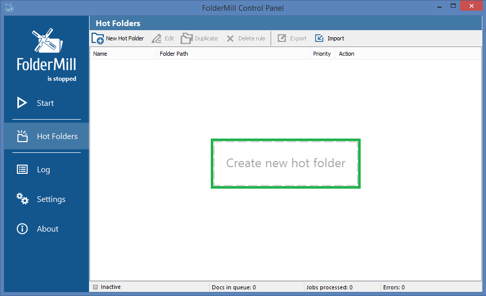 Utwórz nowy gorący folder w FolderMill