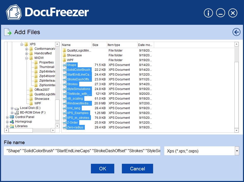 Wybierz tylko pliki XPS i OXPS w folderze